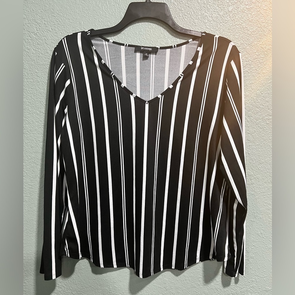 Ups & Downs Black with White Stripped Long Sleeve Blouse